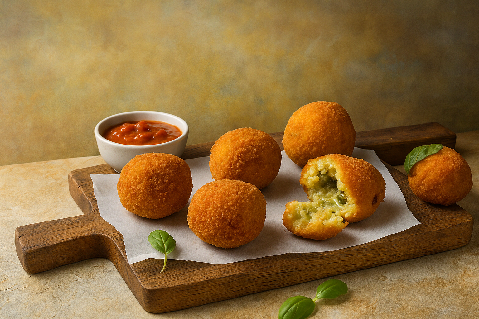 Recette des Arancini siciliens, boulettes de riz farcies et panées typiques de la cuisine de Sicile, servies dorées et croustillantes.