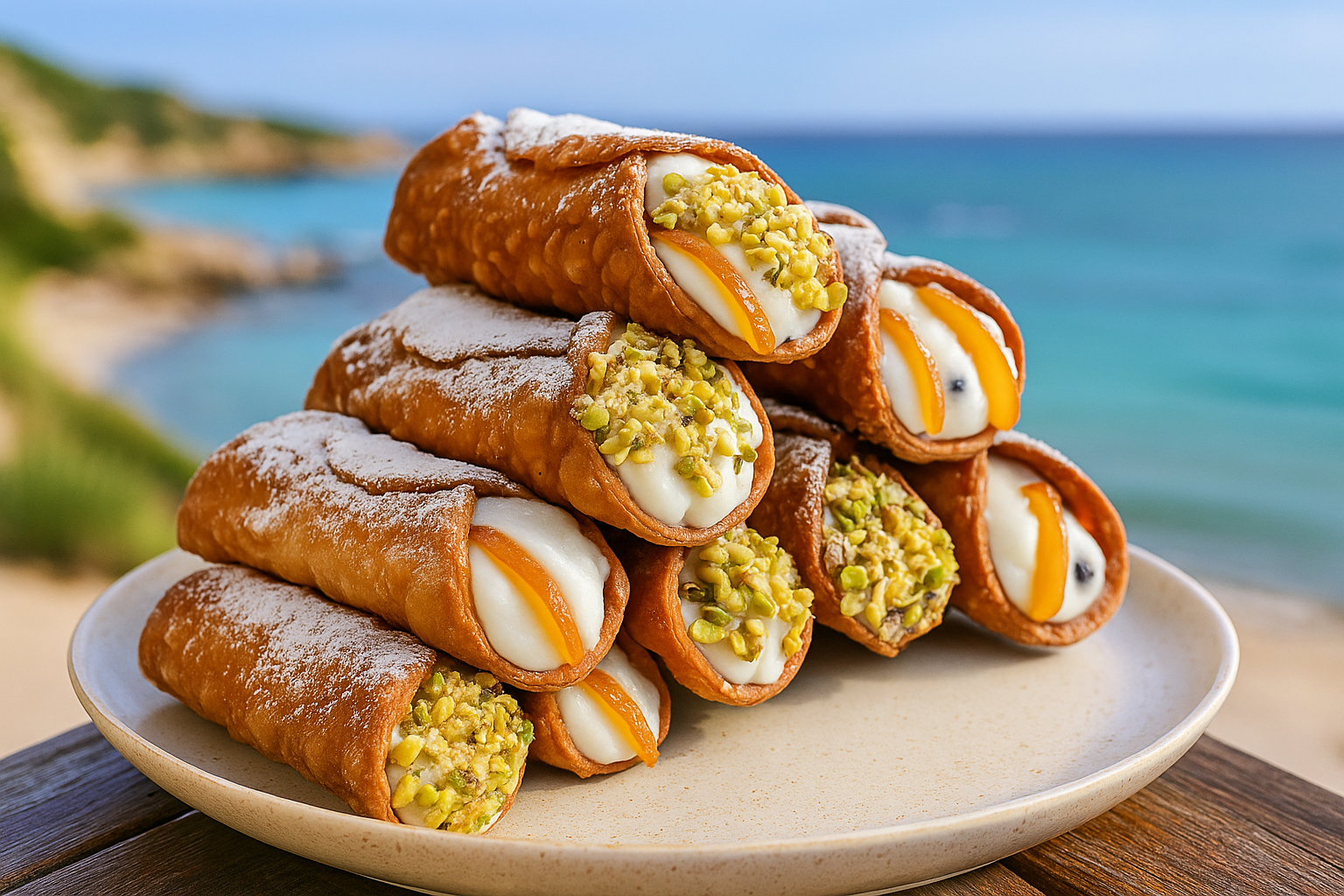 Recette de Cannoli siciliani, dessert sicilien traditionnel à la ricotta, pistaches de Bronte et fruits confits, symbole de la pâtisserie de Sicile.