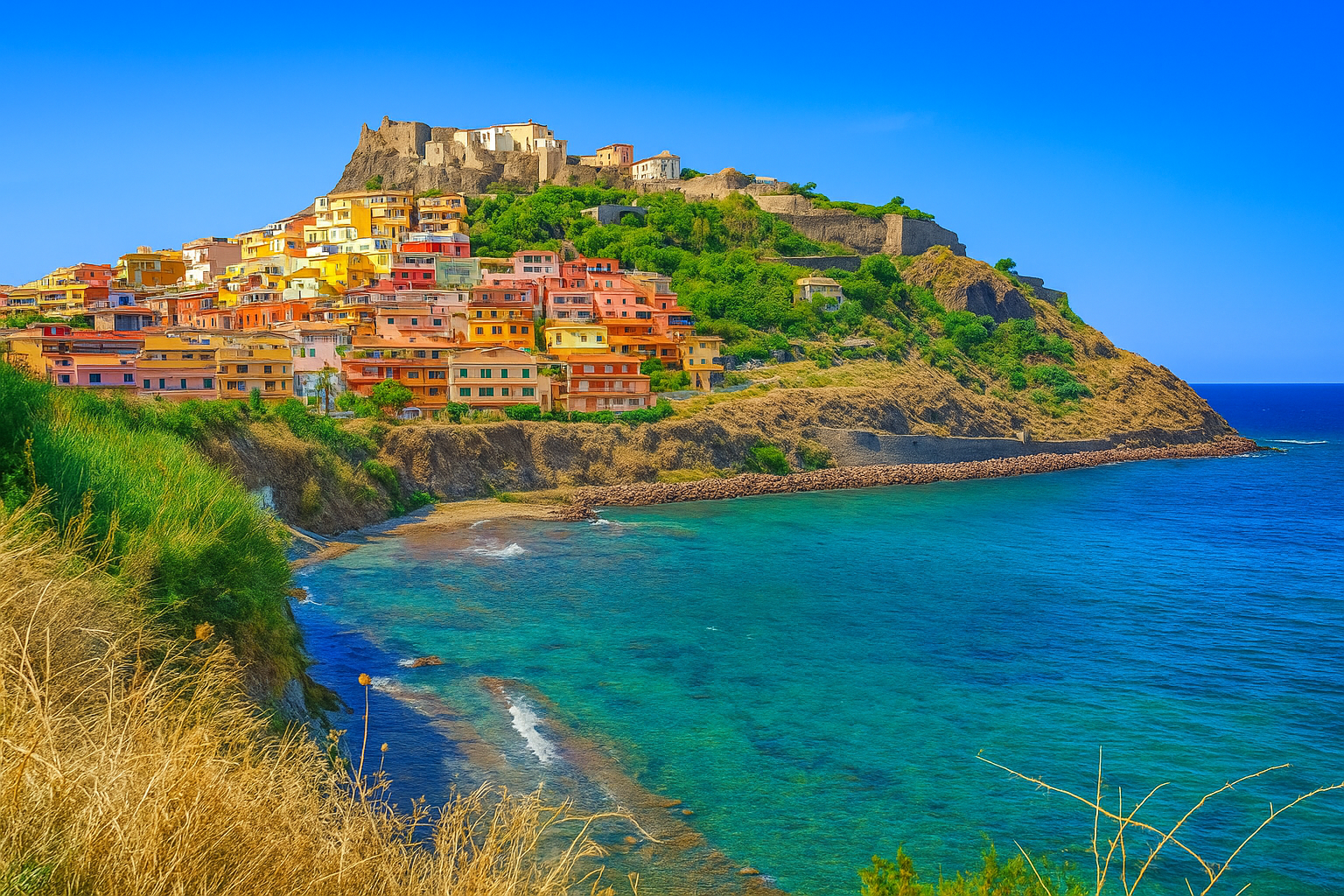 Provinces de Sardaigne. Vue aérienne des provinces de Sardaigne entre mer turquoise, montagnes et villages authentiques