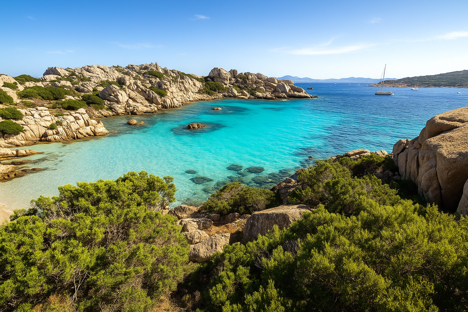 Vue aérienne de la région de l’Ogliastra en Sardaigne, collines verdoyantes, villages perchés et lumière dorée symbolisant la Zone Bleue de longévité.